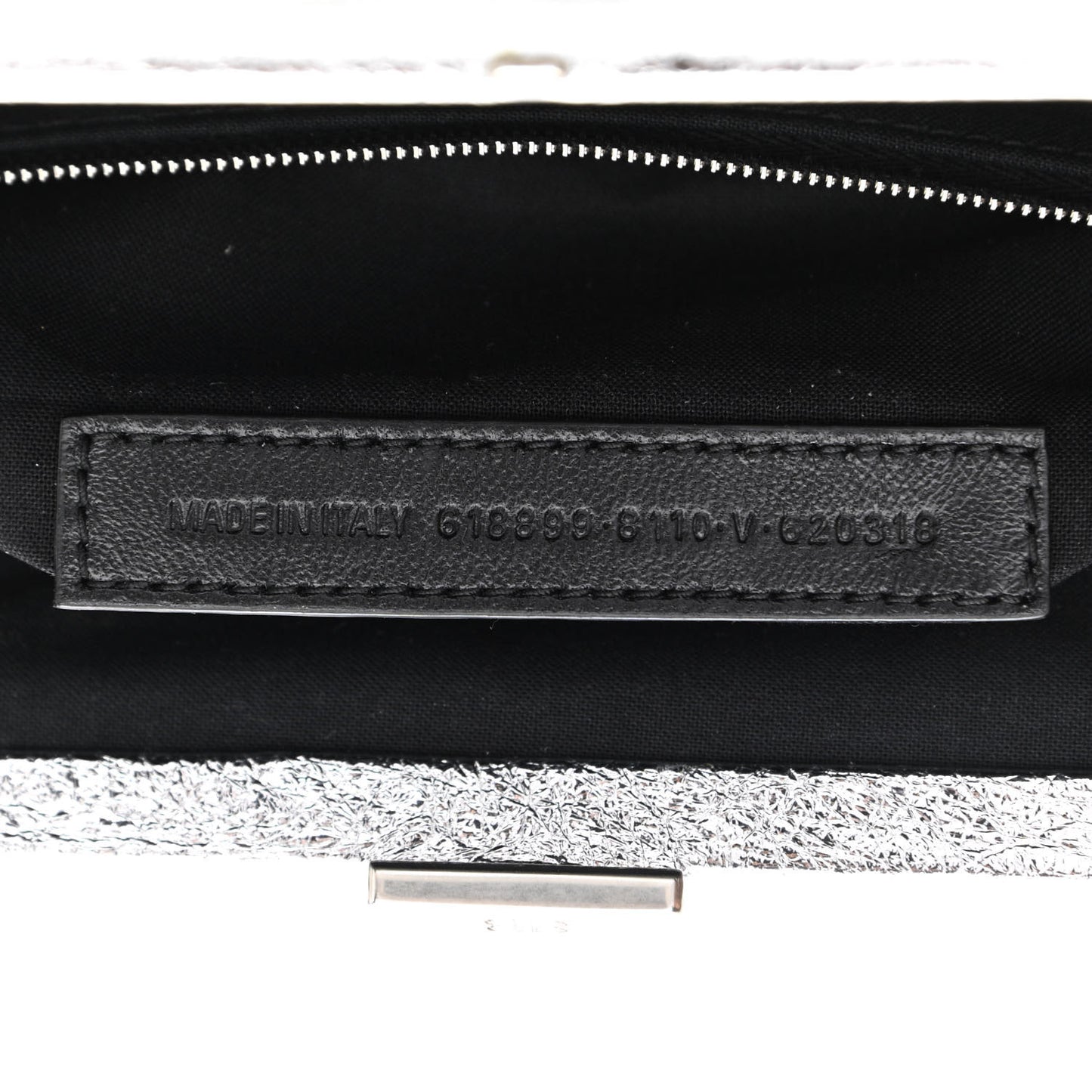 Metallic Textured Calfskin Logo XL Cloud Clutch Silver