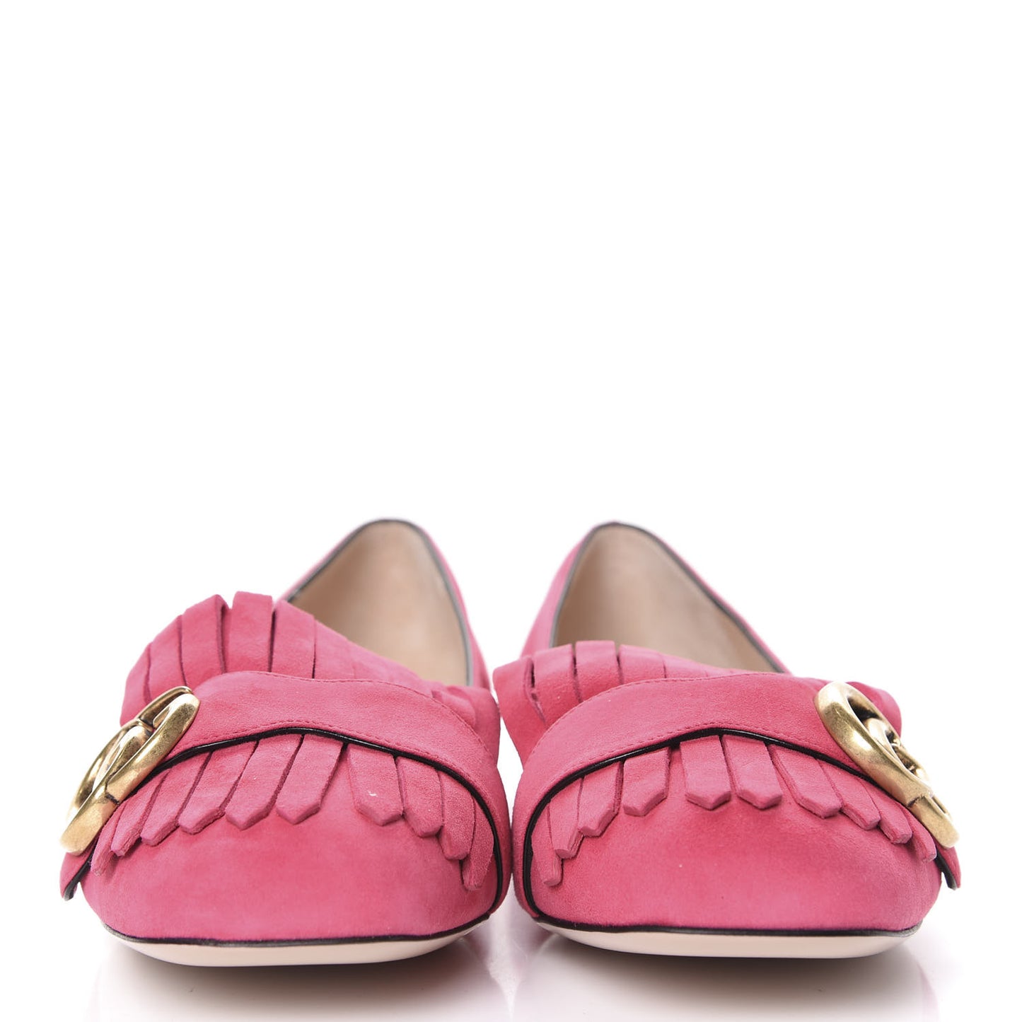 Kid Scamosciato GG Marmont Fringe Flats 37.5 Hot Pink