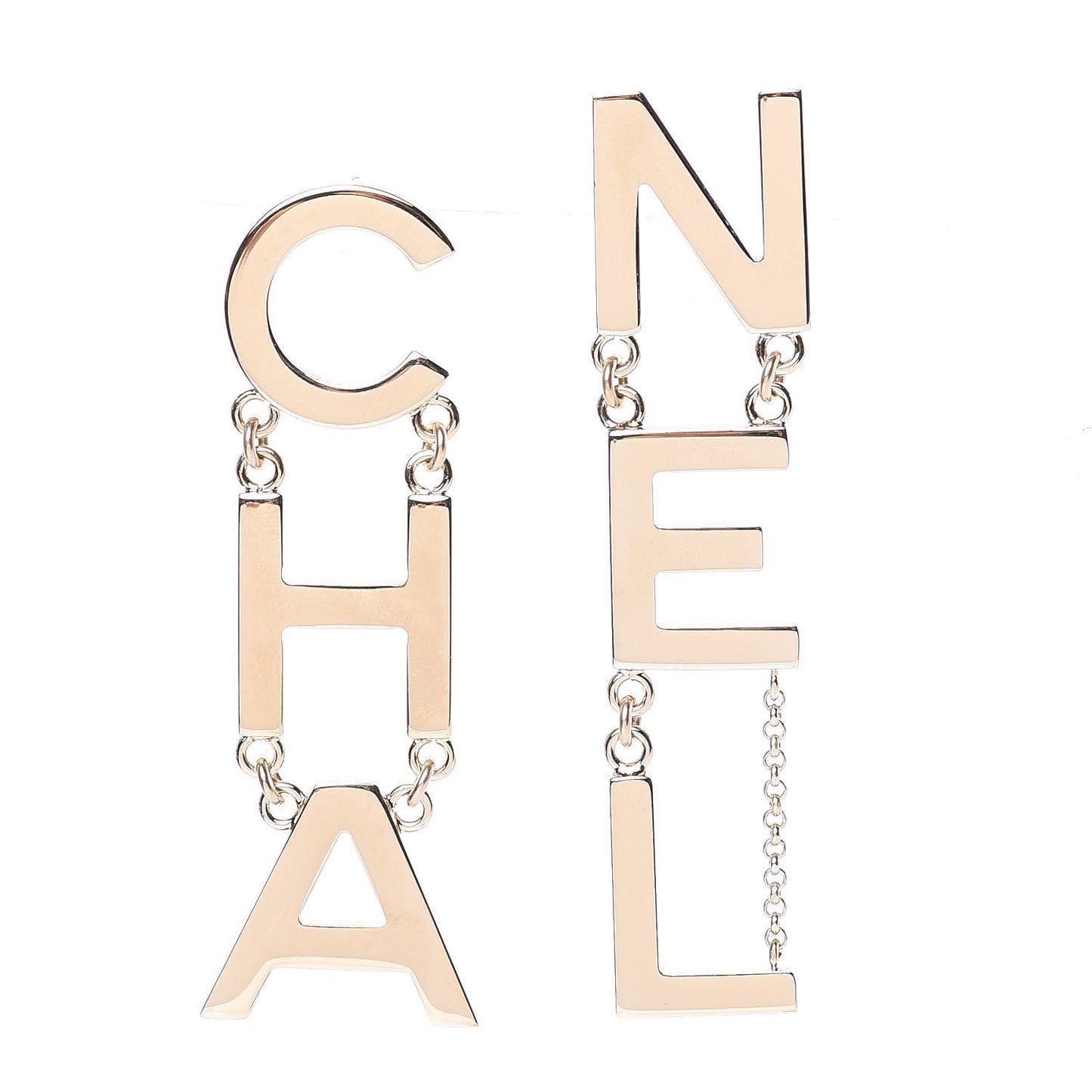 Metal Cha-Nel Logo Drop Earrings Gold