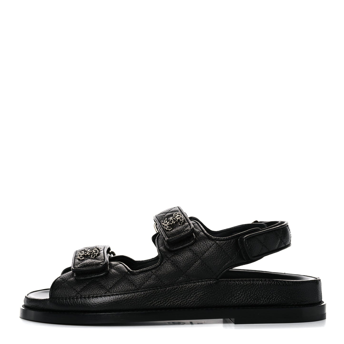 Grained Calfskin Velcro Dad Sandals 37 Black