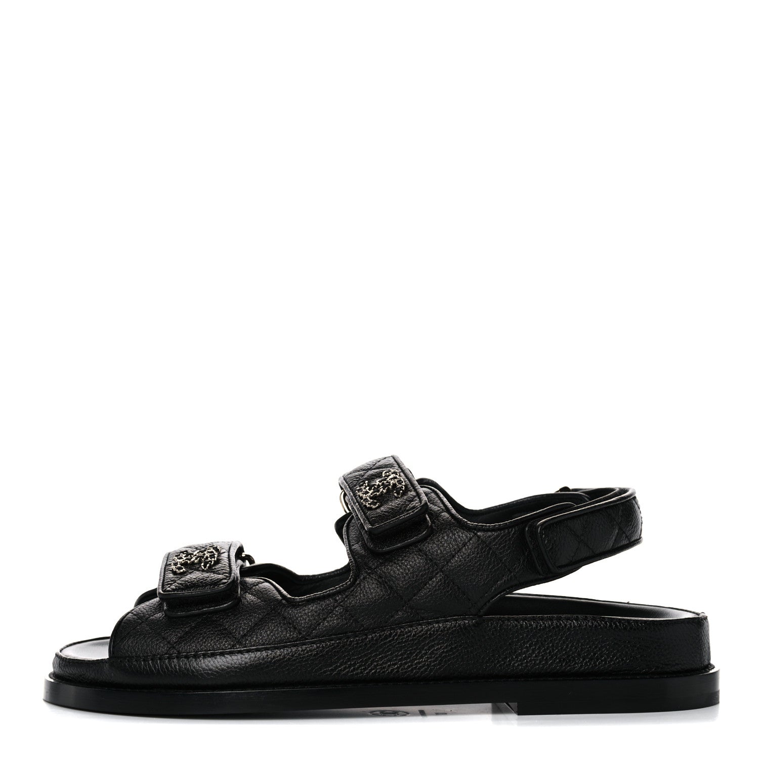 Chanel Grained Calfskin Velcro Dad Sandals 37 Black 1 of 9