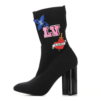 Louis Vuitton Stretch Fabric LV Black Heart Sock Ankle Boots 37.5 Black 1 of 4
