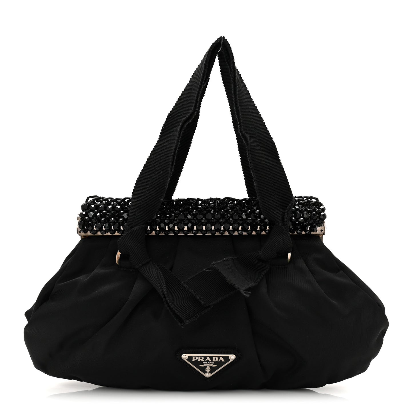 Tessuto Nylon Bead Evening Bag Black
