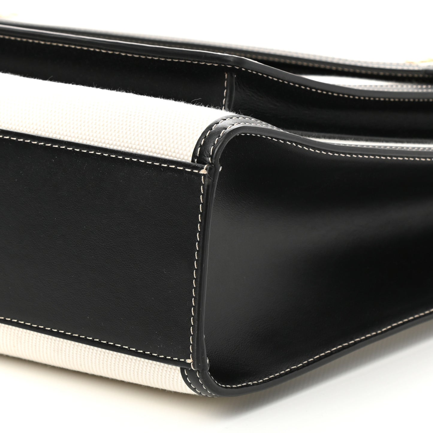 Canvas Smooth Calfskin Two Tone Medium Pocket Bag Natural Black