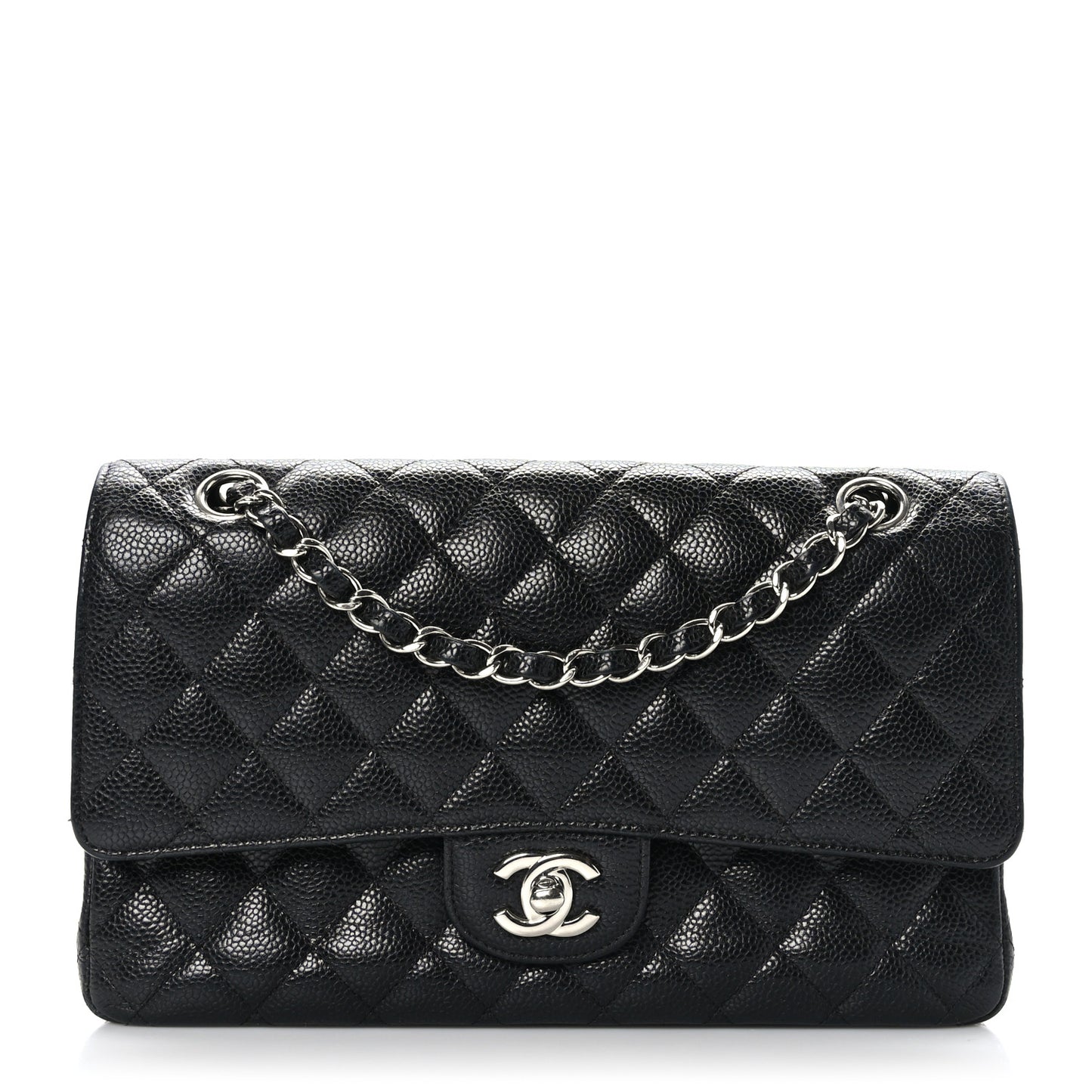 Caviar Quilted Medium Double Flap Black