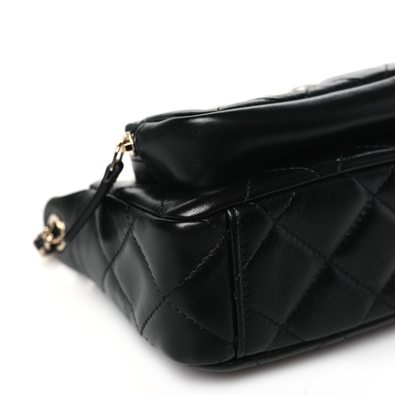 Chanel Shiny Crumpled Lambskin Quilted Clutch With Chain Black Black 9 of 11