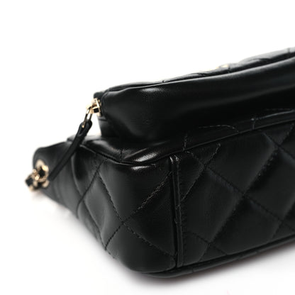 Chanel Shiny Crumpled Lambskin Quilted Clutch With Chain Black Black 9 of 11