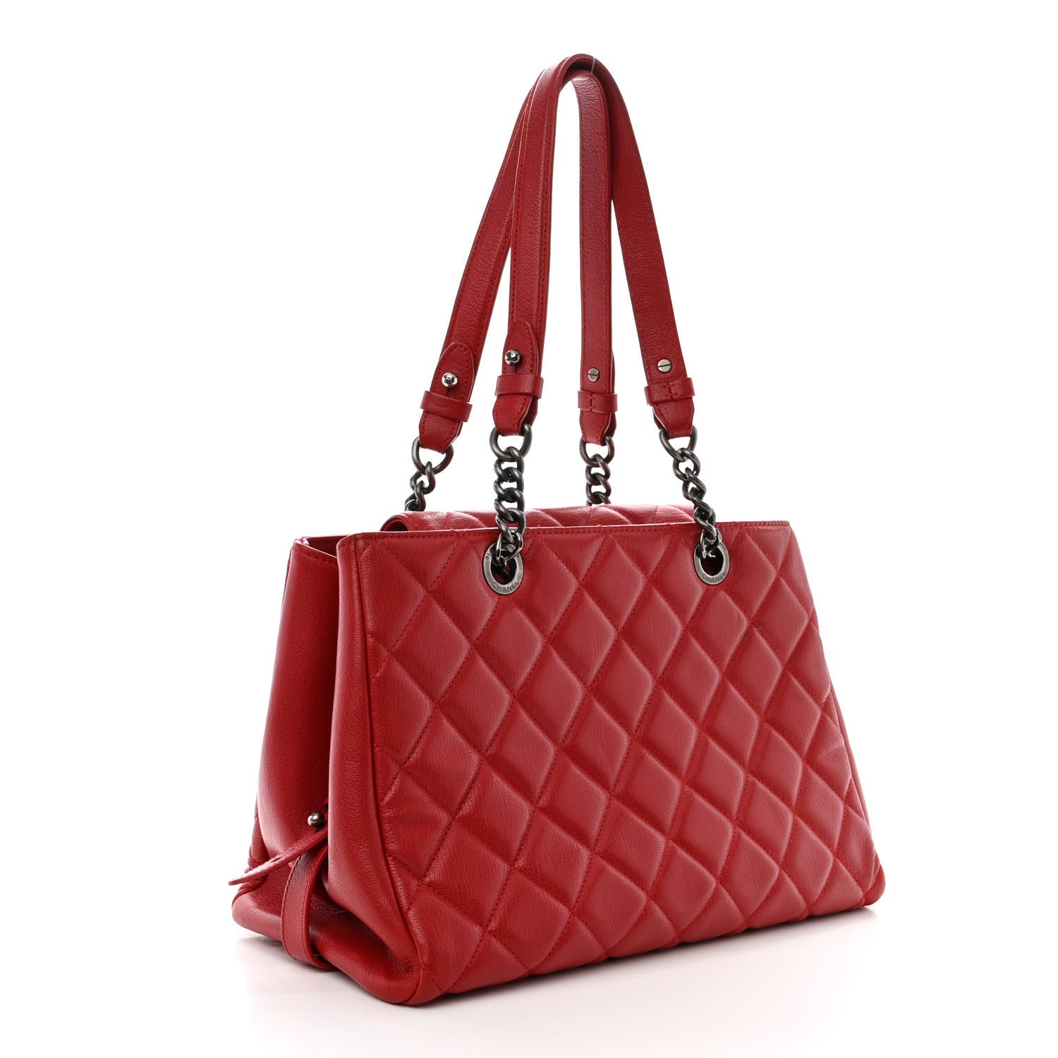 Chanel Metallic Goatskin Quilted Large City Rock Shopping Bag Red 3 of 11