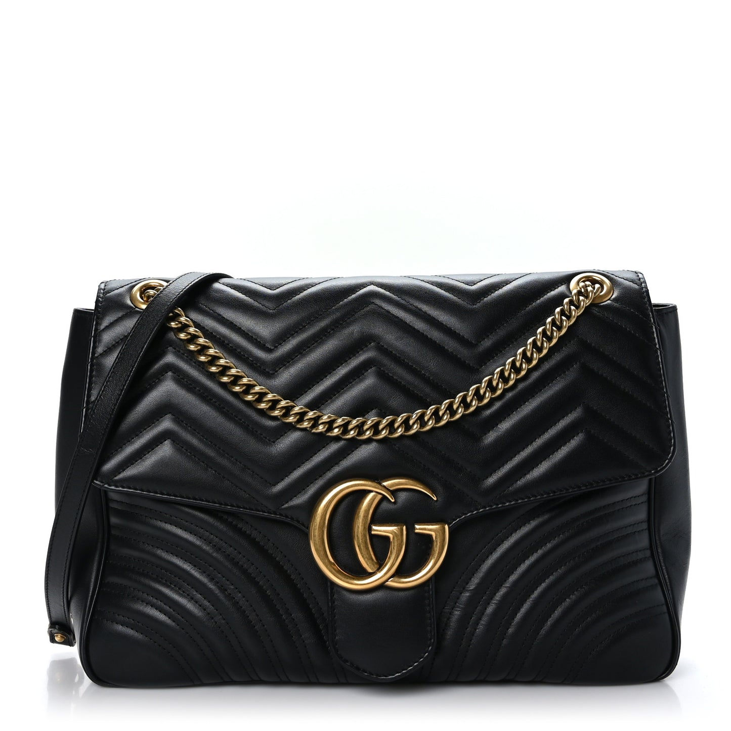 Calfskin Matelasse Large GG Marmont Shoulder Bag Black