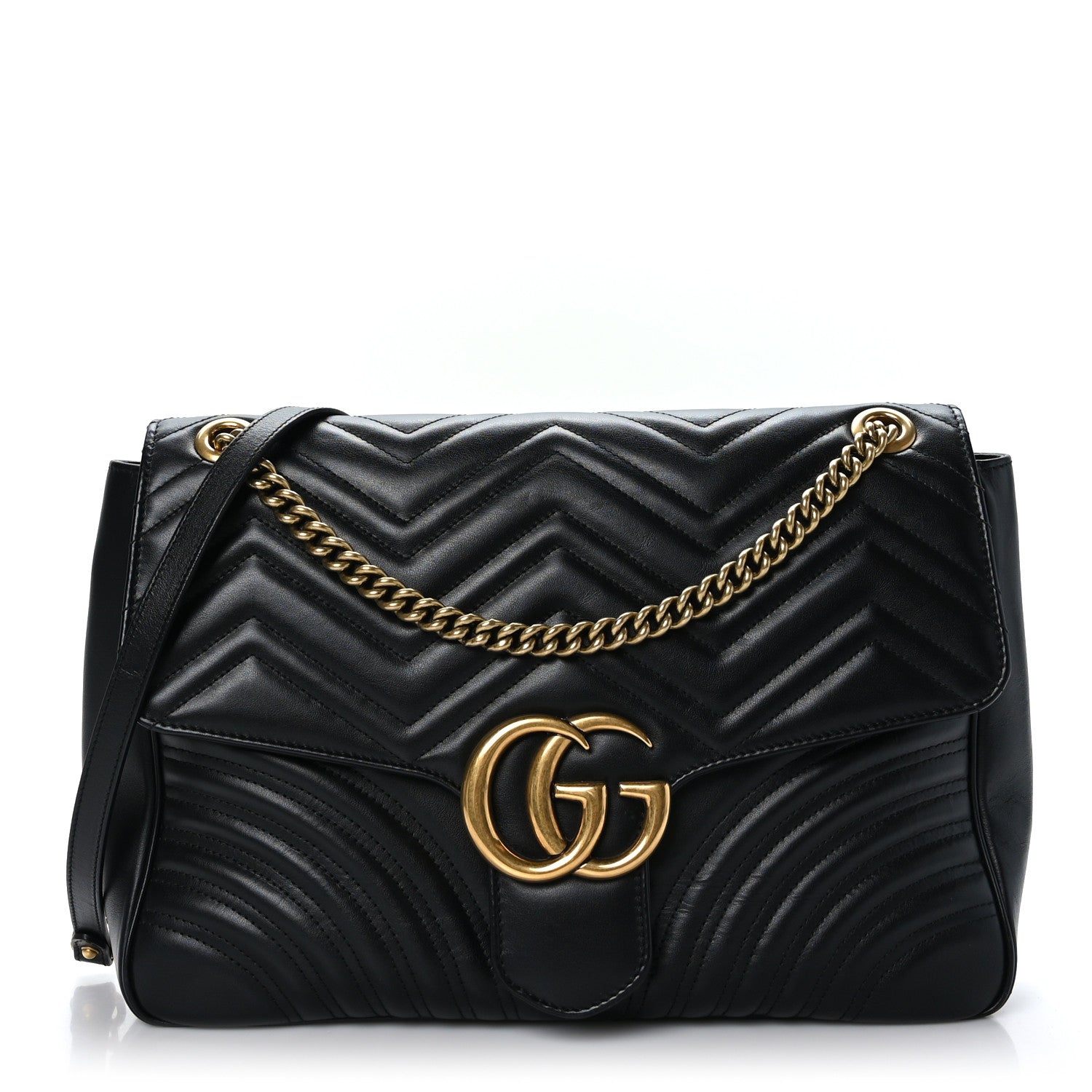 Gucci Calfskin Matelasse Large GG Marmont Shoulder Bag Black 1 of 9