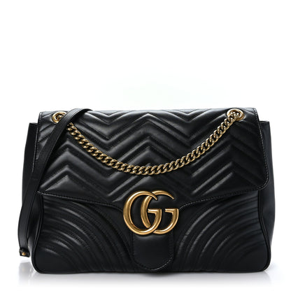 Gucci Calfskin Matelasse Large GG Marmont Shoulder Bag Black 1 of 9