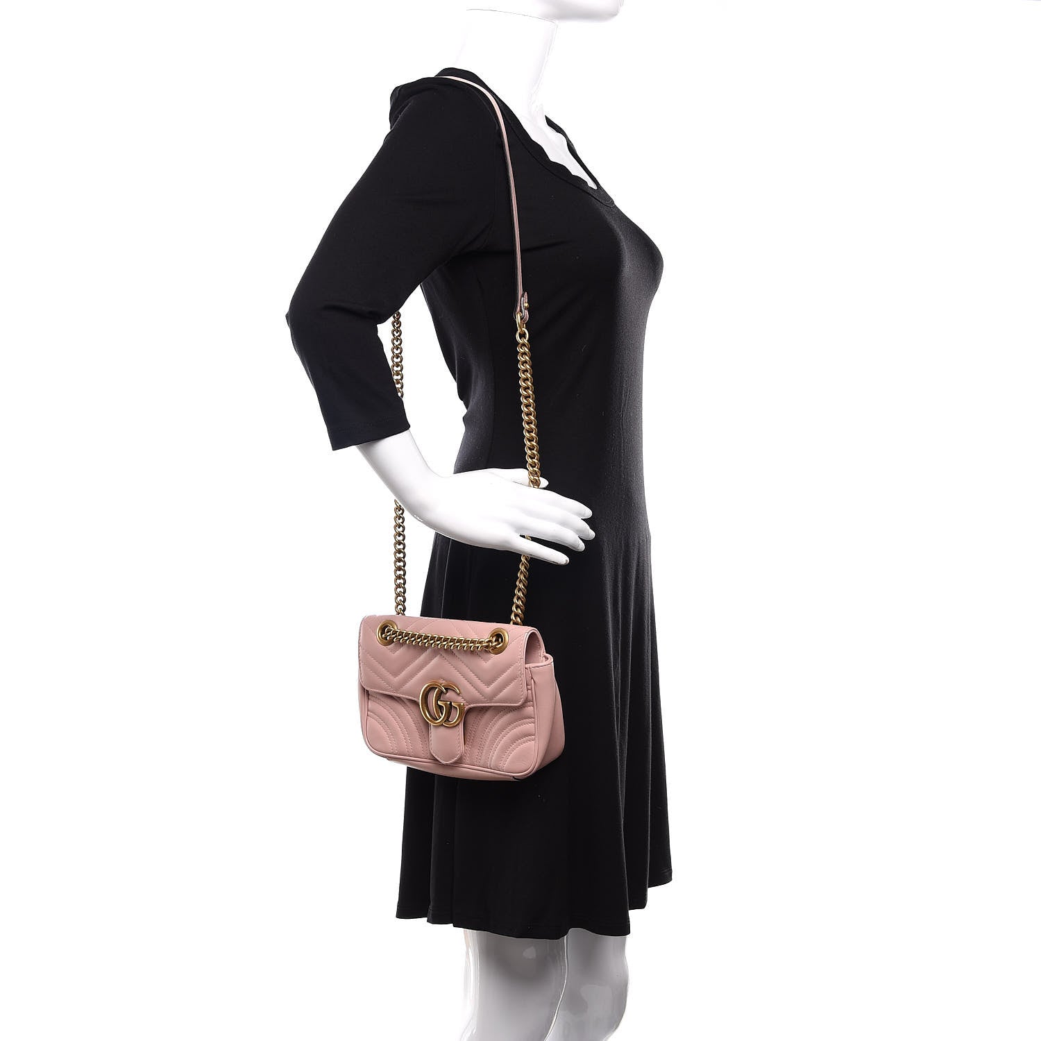 Gucci Calfskin Matelasse Mini GG Marmont Shoulder Bag Perfect Pink 2 of 11