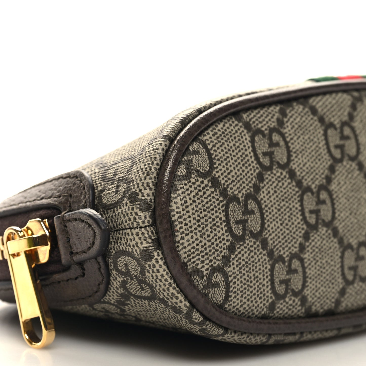 GG Supreme Monogram Textured Calfskin Web Medium Ophidia Cosmetic Case Beige Ebony New Acero