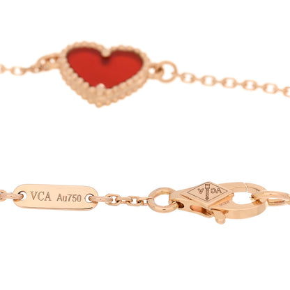 Van Cleef & Arpels 18K Rose Gold Carnelian Sweet Alhambra Heart Bracelet 3 of 4