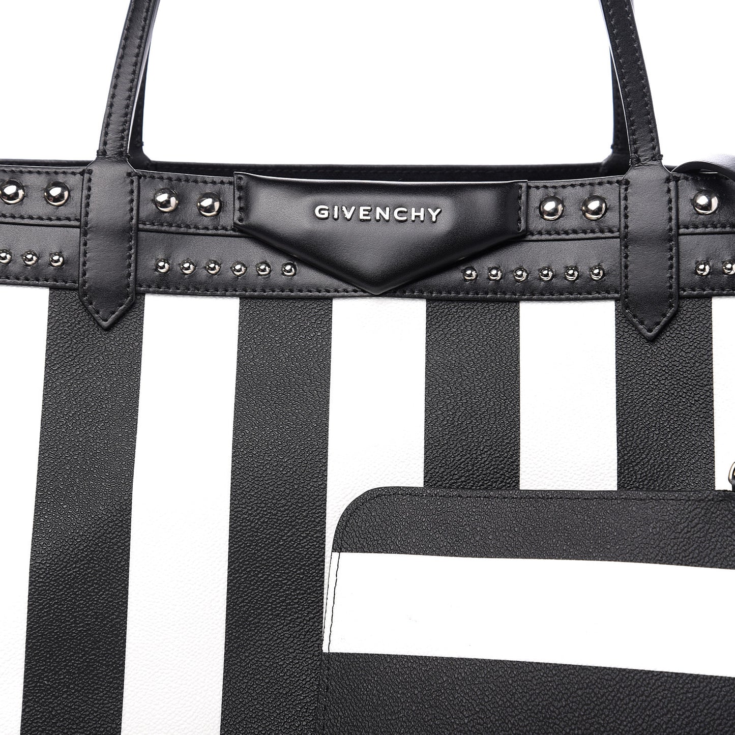 Coated Canvas Striped Large Antigona Tote Black White