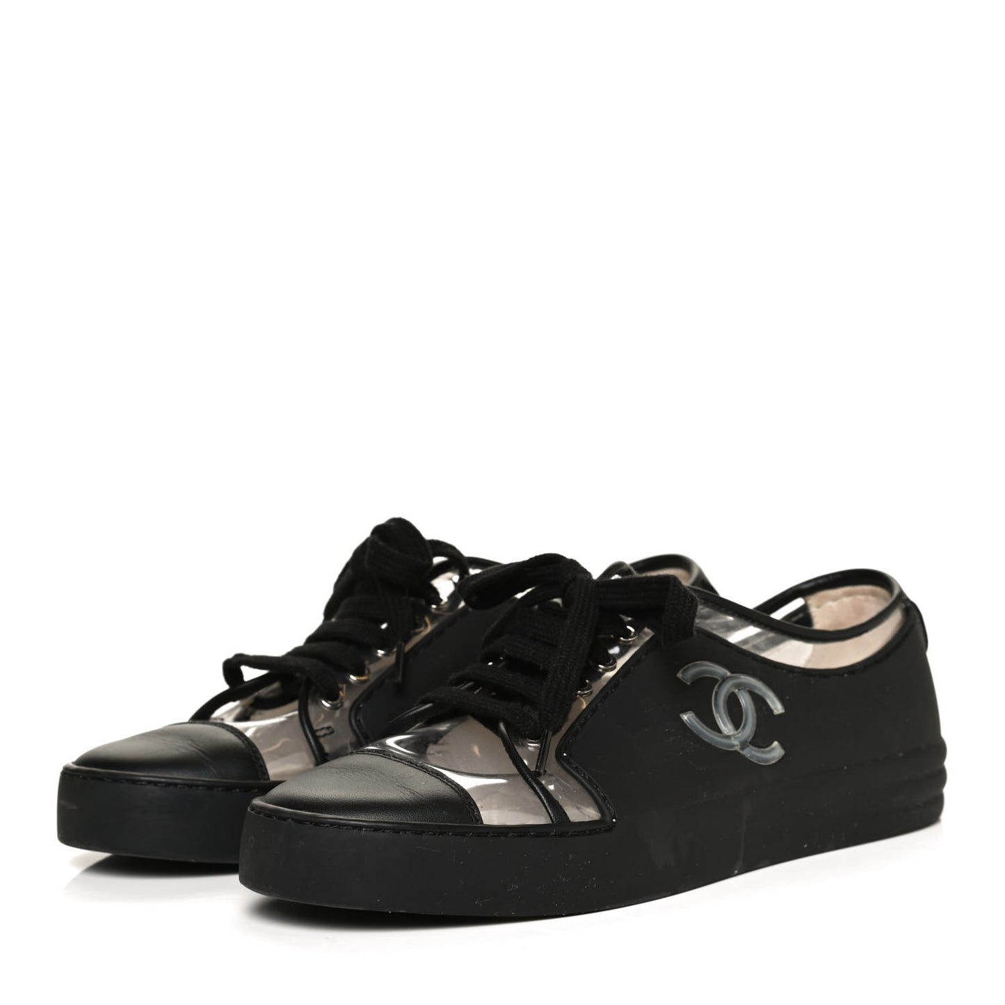 Calfskin PVC Womens CC Sneakers 38 Black Transparent
