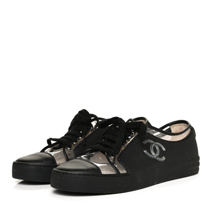 Chanel Calfskin PVC Womens CC Sneakers 38 Black Transparent 3 of 10