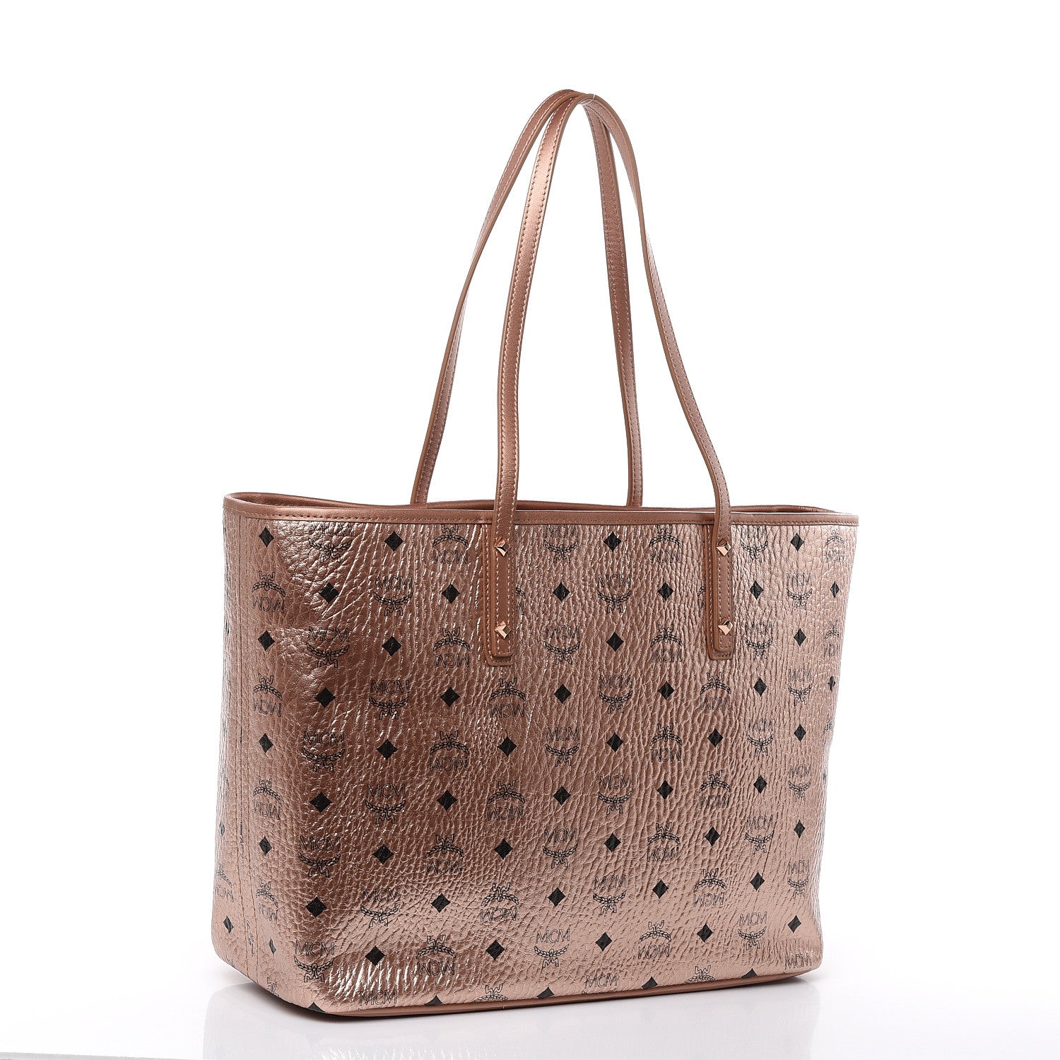 MCM Metallic Visetos Medium Shopper Tote Champagne Gold 3 of 9