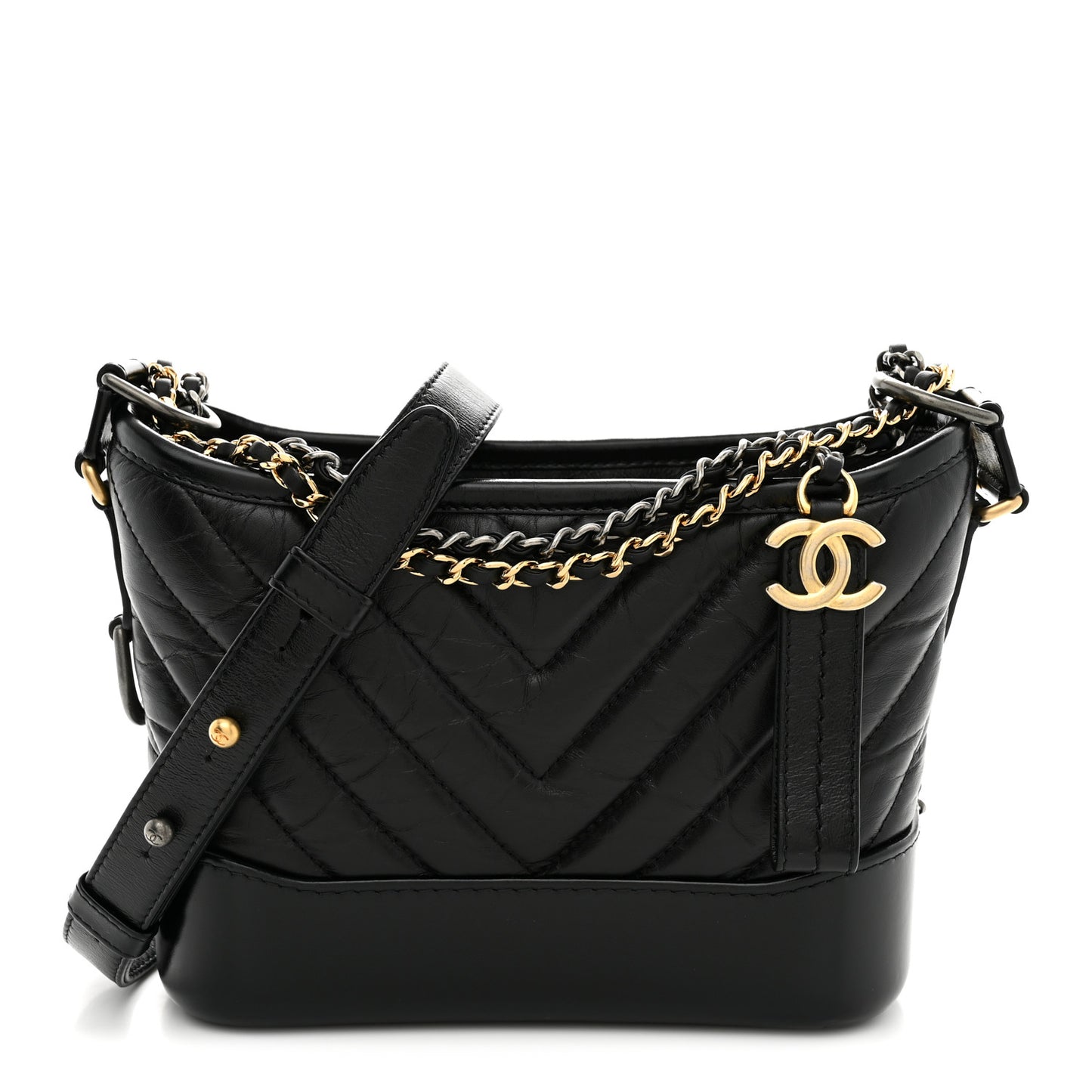 Aged Calfskin Chevron Quilted Small Gabrielle Hobo Black Black