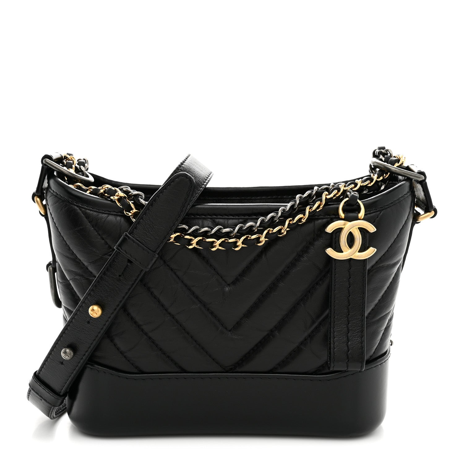 Chanel Aged Calfskin Chevron Quilted Small Gabrielle Hobo Black Black 1 of 11
