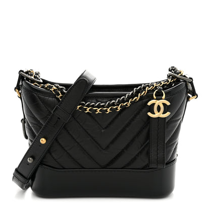 Chanel Aged Calfskin Chevron Quilted Small Gabrielle Hobo Black Black 1 of 11