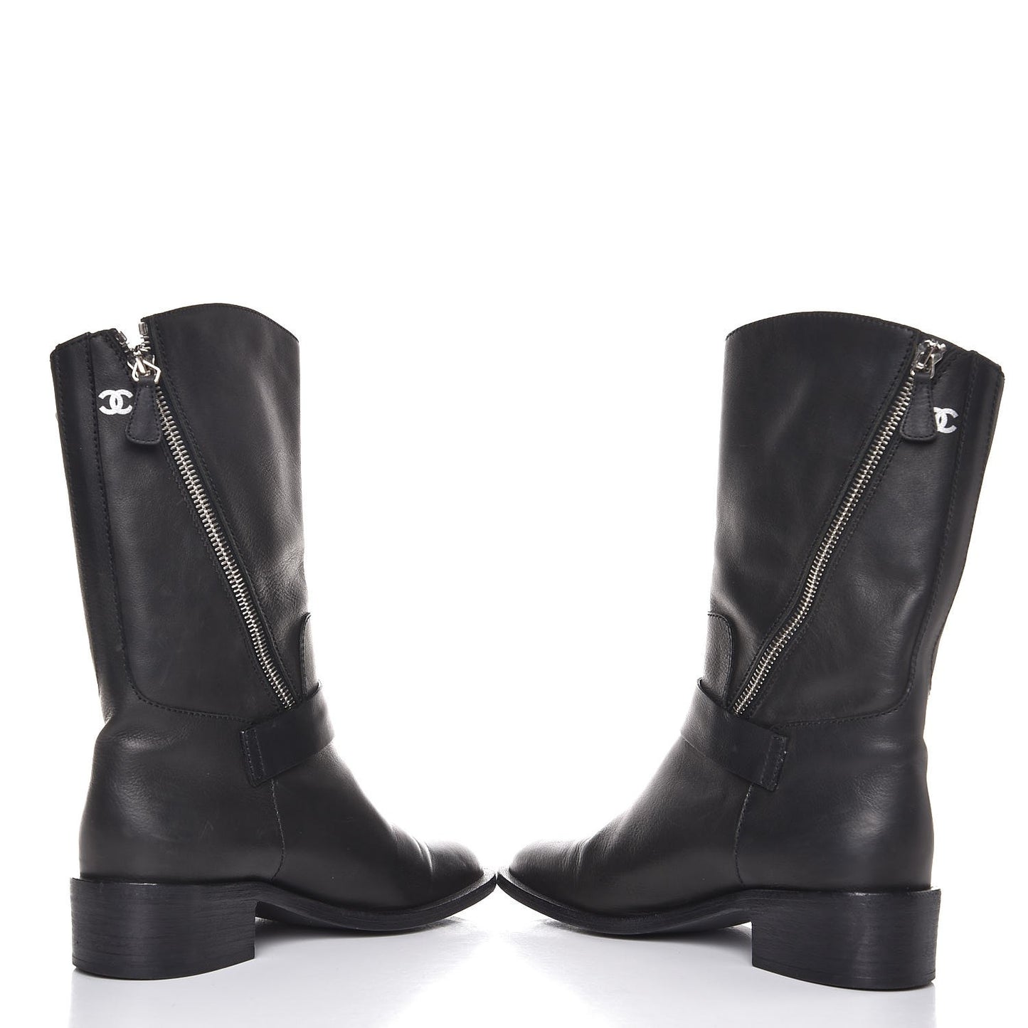 Calfskin Asymmetrical Mid Calf Boots 36.5 Black