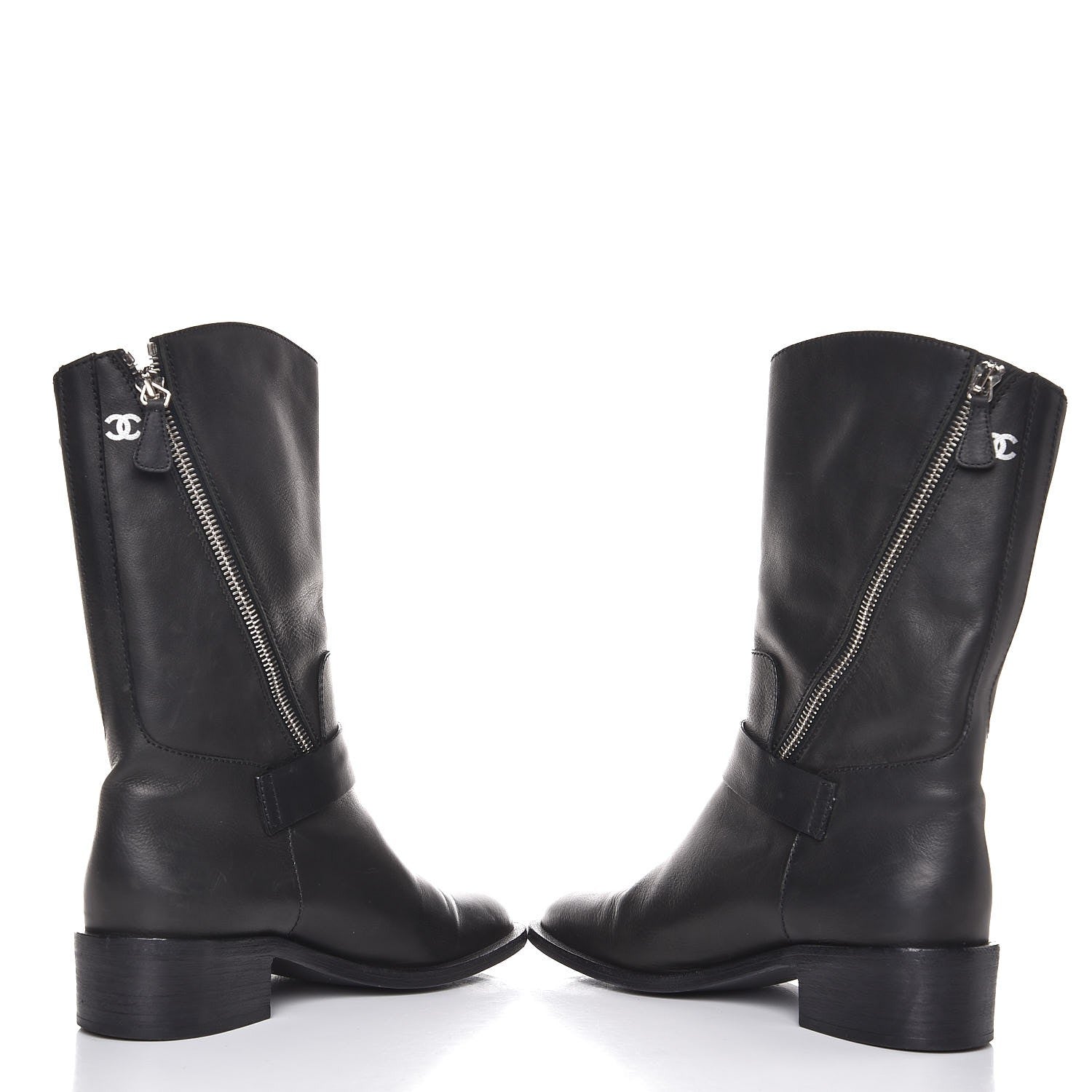 Chanel Calfskin Asymmetrical Mid Calf Boots 36.5 Black 5 of 10
