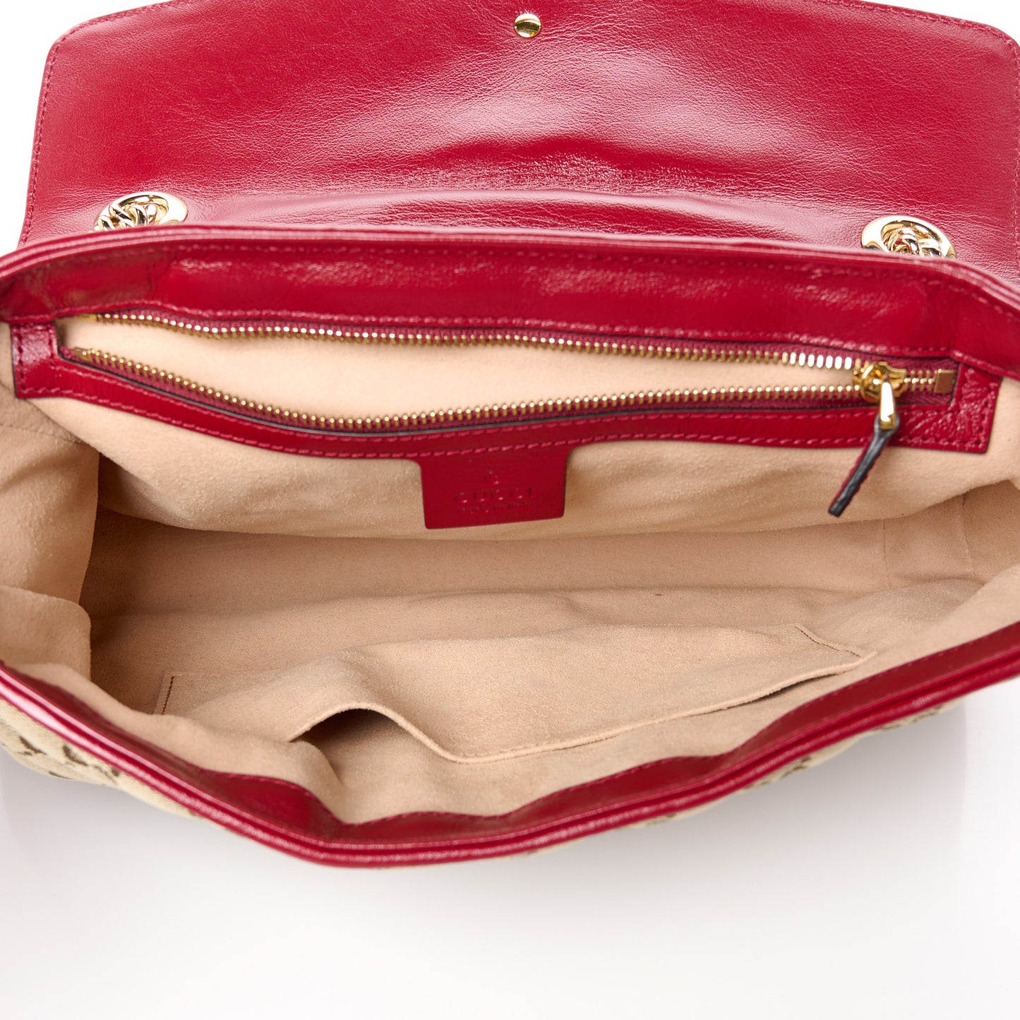 Monogram Azalea Calfskin Matelasse Diagonal Medium GG Marmont Shoulder Bag Beige Ebony New Cherry Red