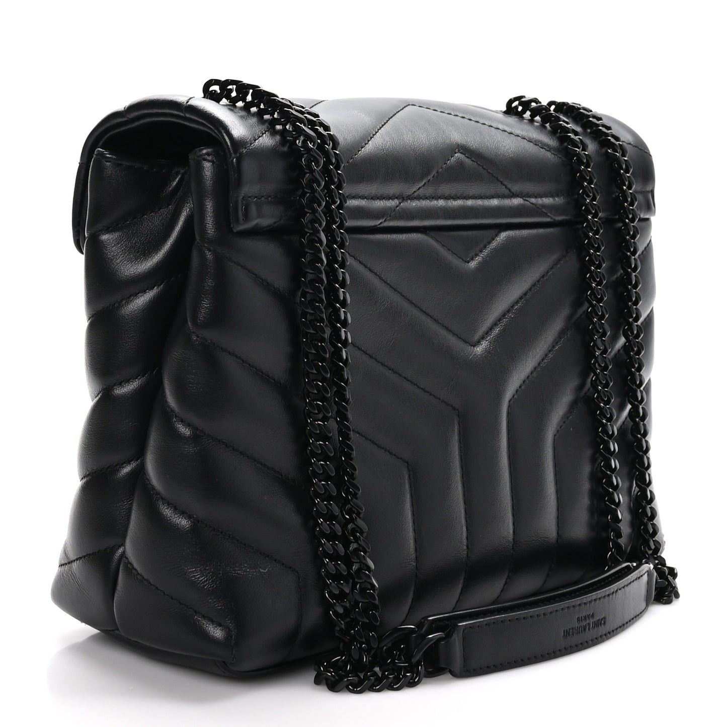 Calfskin Y Quilted Monogram Monochrome Small Loulou Chain Satchel Black