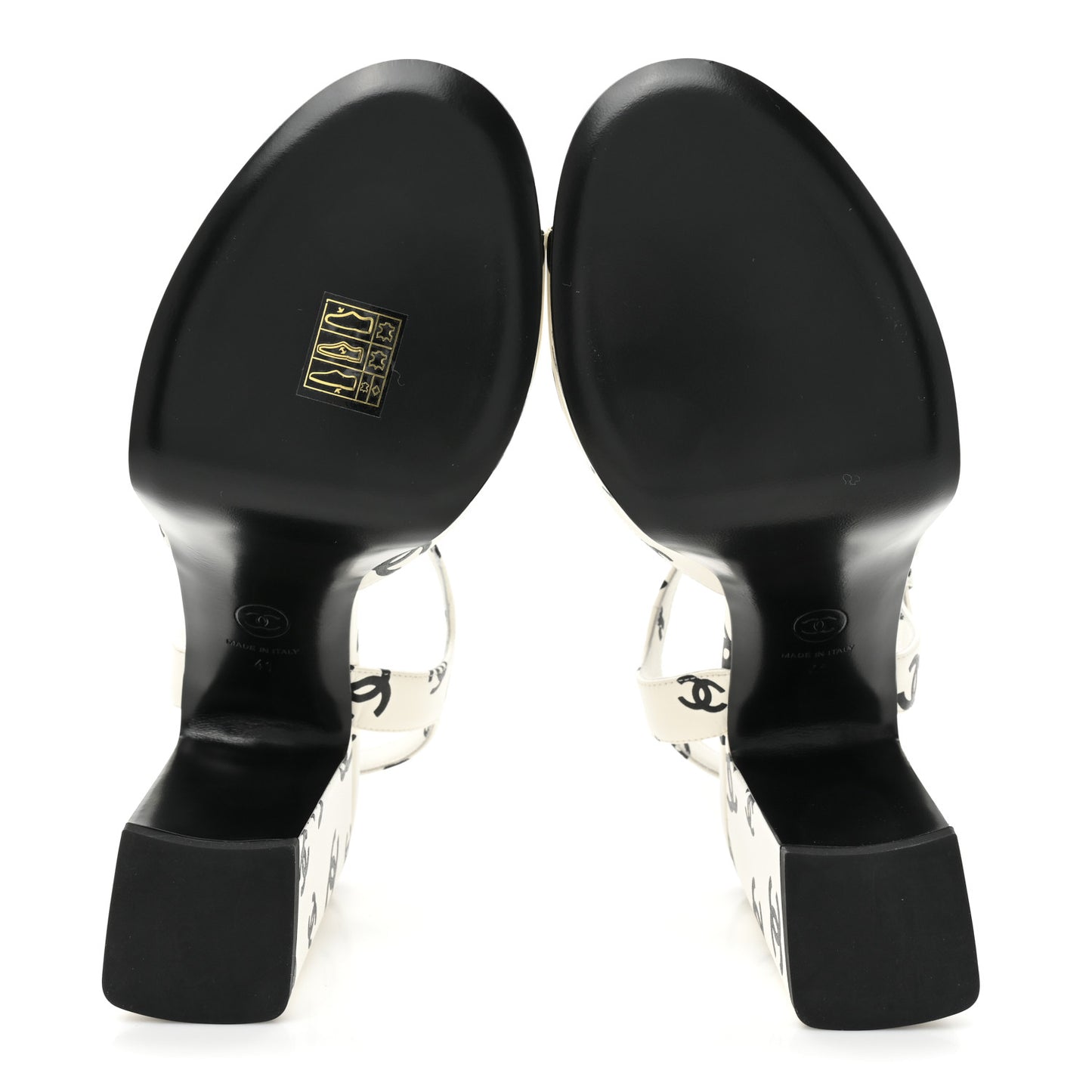 Printed Lambskin CC Platform Sandals 41 White Black