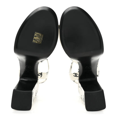 Chanel Printed Lambskin CC Platform Sandals 41 White Black 6 of 11