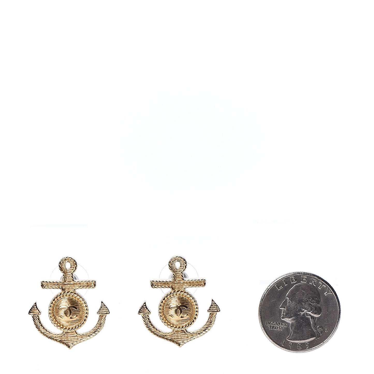 Metal Anchor CC Earrings Gold