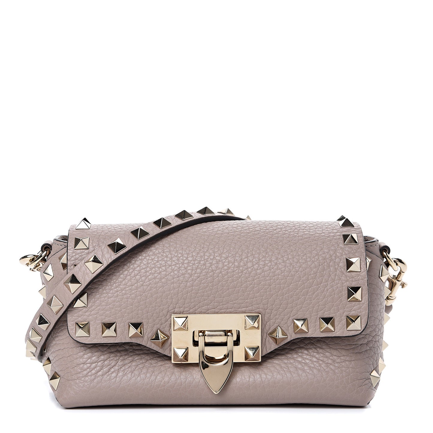 Pebbled Calfskin Mini Rockstud Crossbody Bag Poudre