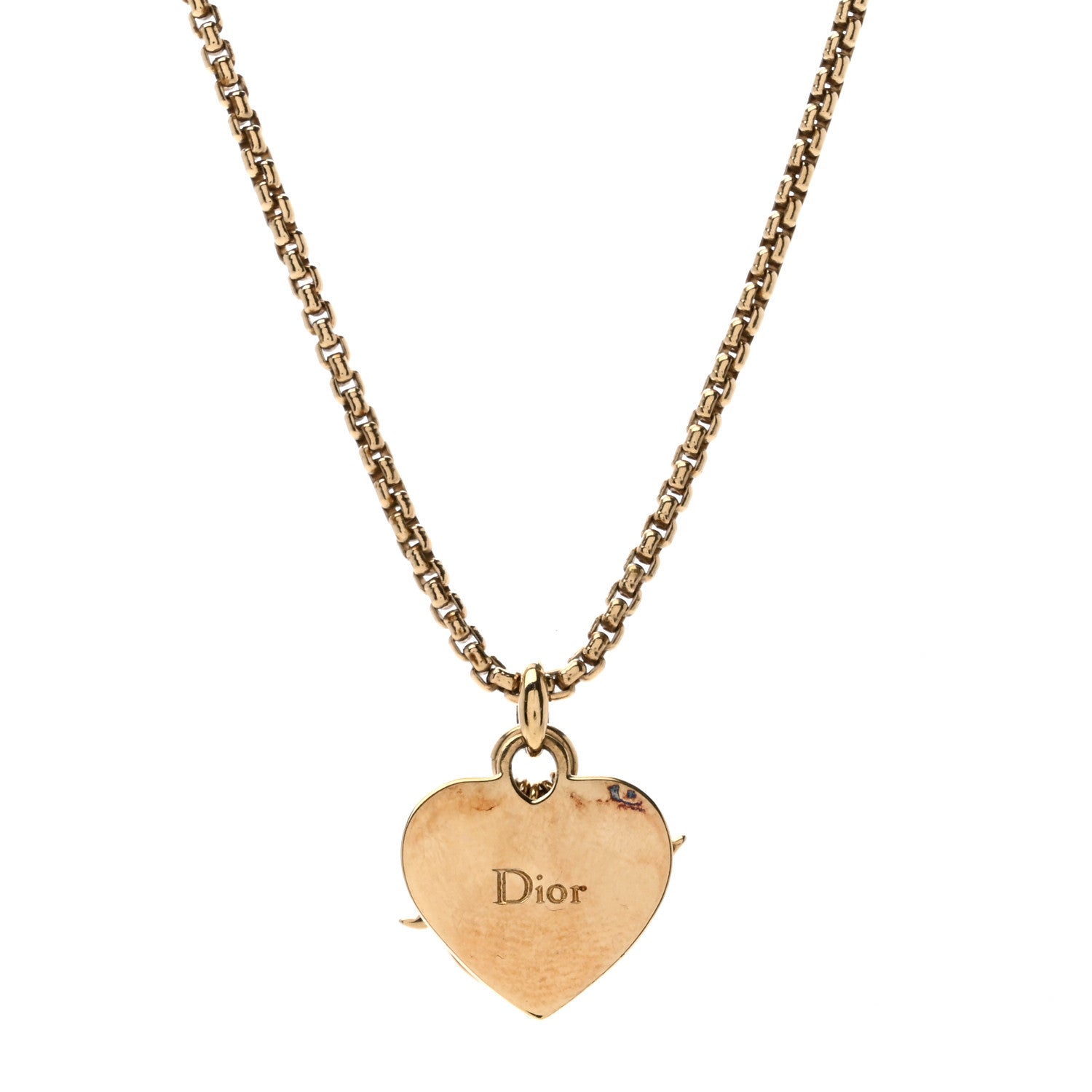Christian Dior Metal Enamel Logo Heart Necklace Gold Multicolor 3 of 4