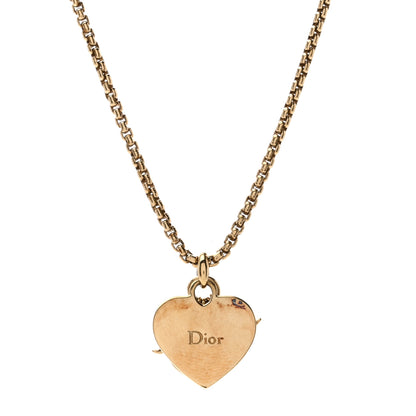 Christian Dior Metal Enamel Logo Heart Necklace Gold Multicolor 3 of 4