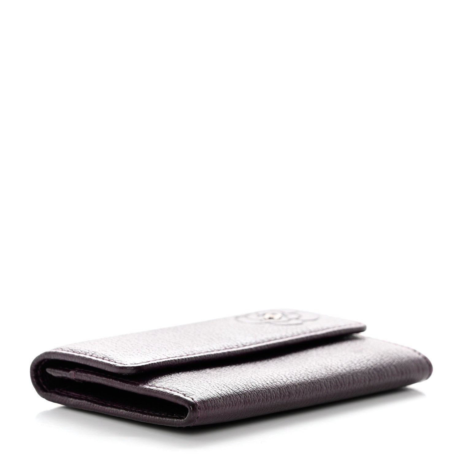 Chanel Goatskin Embossed Camellia Flap Card Holder Purple 4 of 13