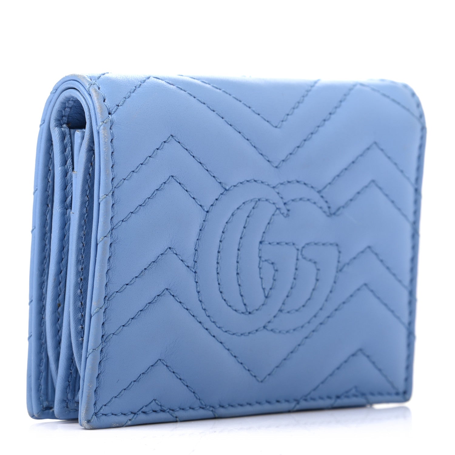 Gucci Calfskin Matelasse GG Marmont Card Case Clear Sky Blue 3 of 11
