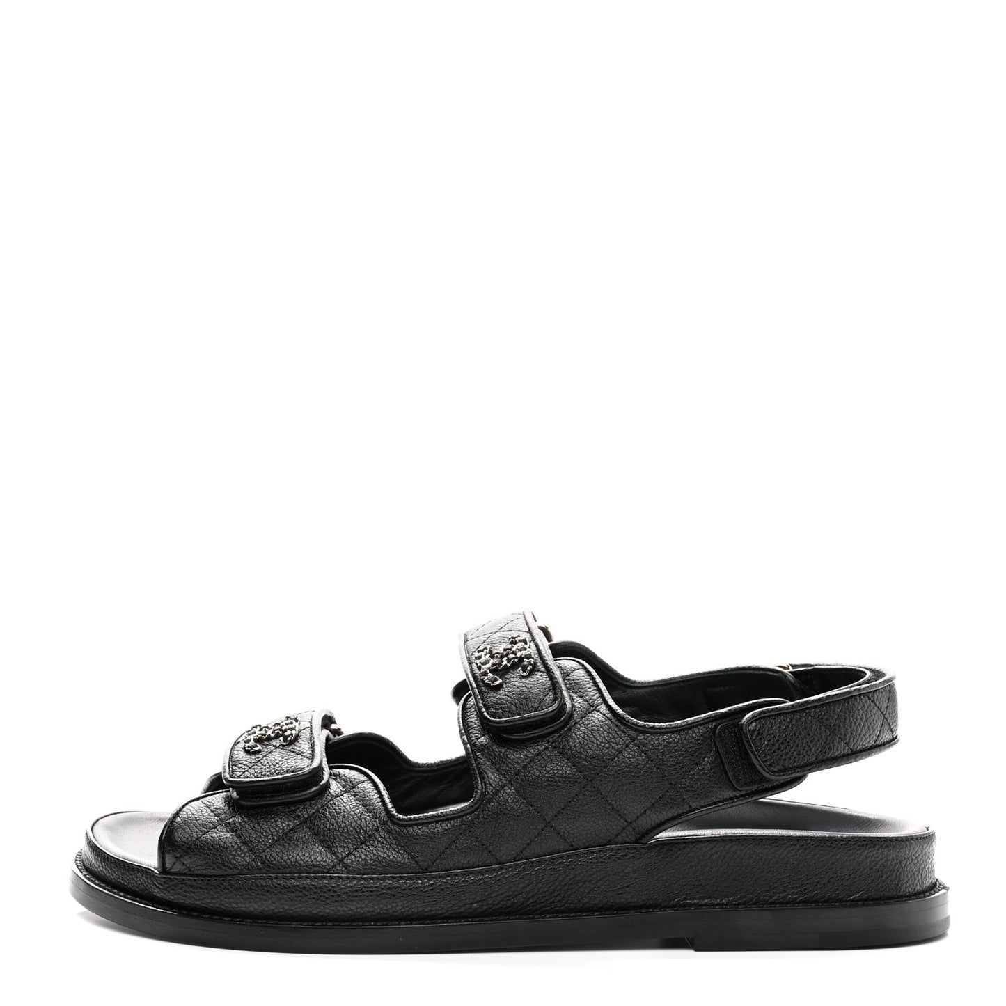 Grained Calfskin Velcro Dad Sandals 40 Black
