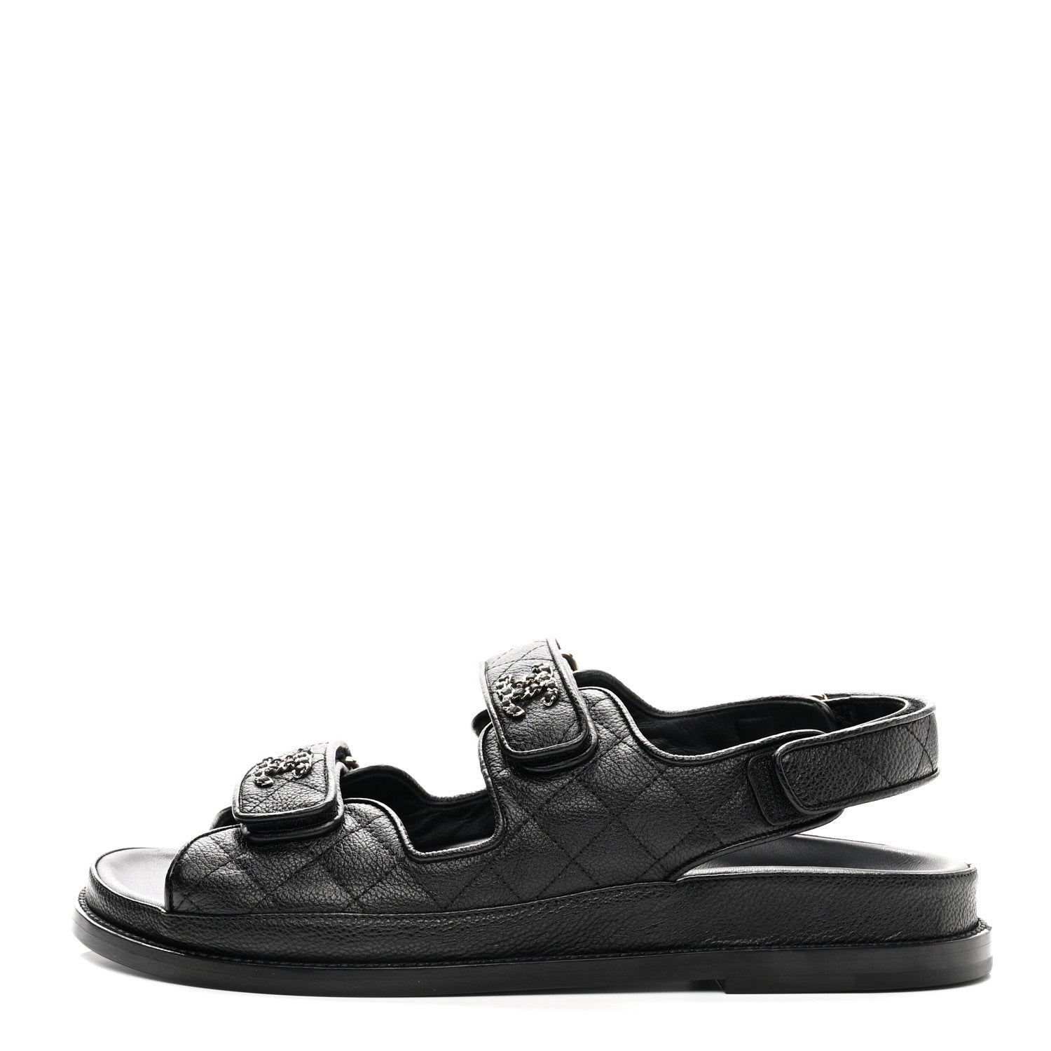 Chanel Grained Calfskin Velcro Dad Sandals 40 Black 1 of 9