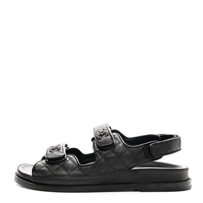 Chanel Grained Calfskin Velcro Dad Sandals 40 Black 1 of 9
