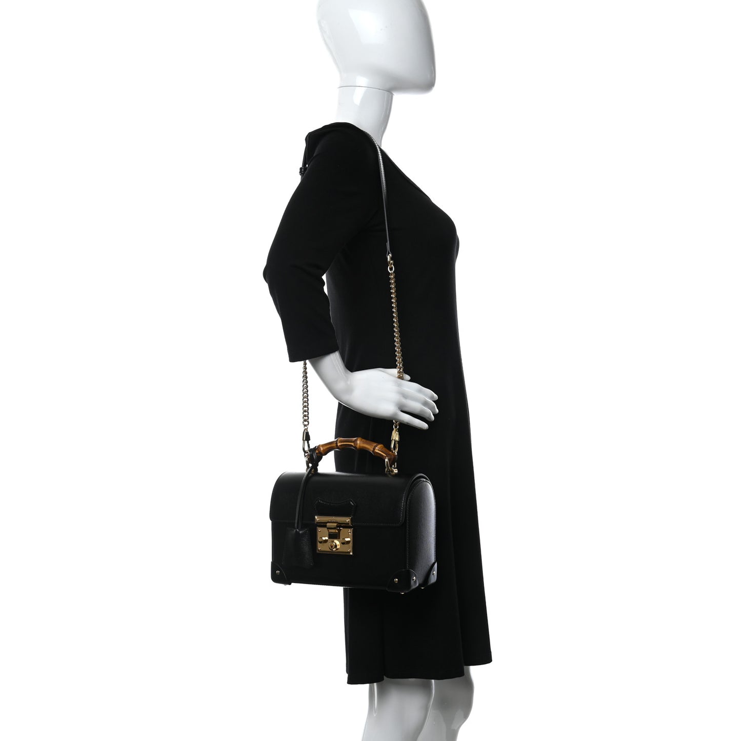 Calfskin Small Padlock Bamboo Shoulder Bag Black