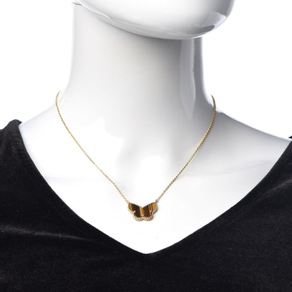 Van Cleef & Arpels 18K Yellow Gold Tiger Eye Lucky Alhambra Butterfly Pendant Necklace 2 of 7