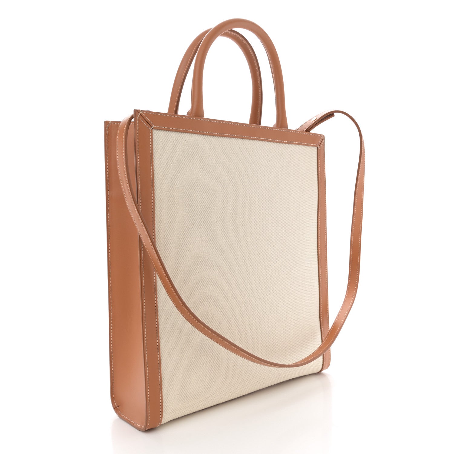 Celine Canvas Calfskin Logo Print Small Vertical Cabas Natural Tan 3 of 11