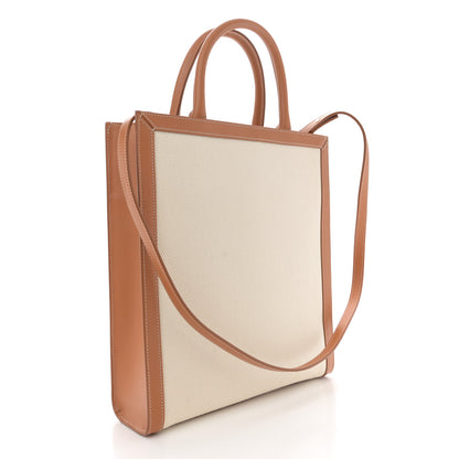 Celine Canvas Calfskin Logo Print Small Vertical Cabas Natural Tan 3 of 11