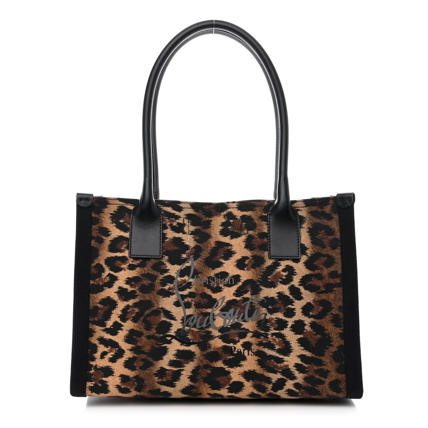 Canvas Calfskin Kitty Print Small Nastroloubi Tote Brown Black