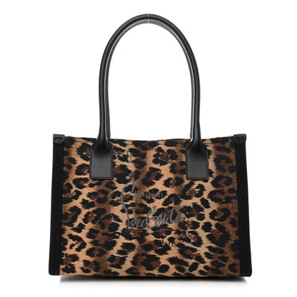 Christian Louboutin Canvas Calfskin Kitty Print Small Nastroloubi Tote Brown Black 1 of 13