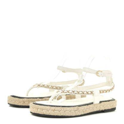 Chanel Lambskin Chain CC Thong Espadrille Sandals 39 White 3 of 12