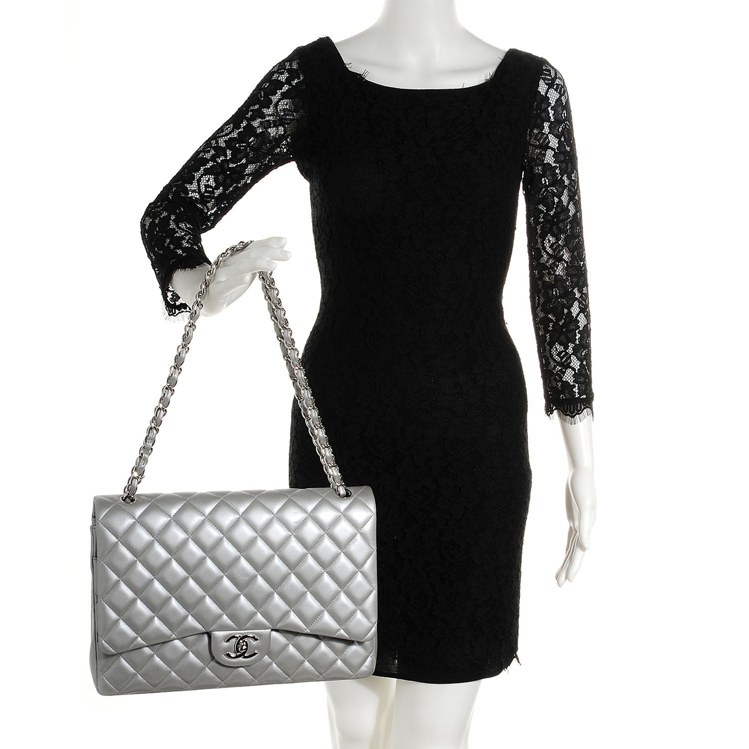 Chanel Lambskin Maxi Double Flap Silver 2 of 8