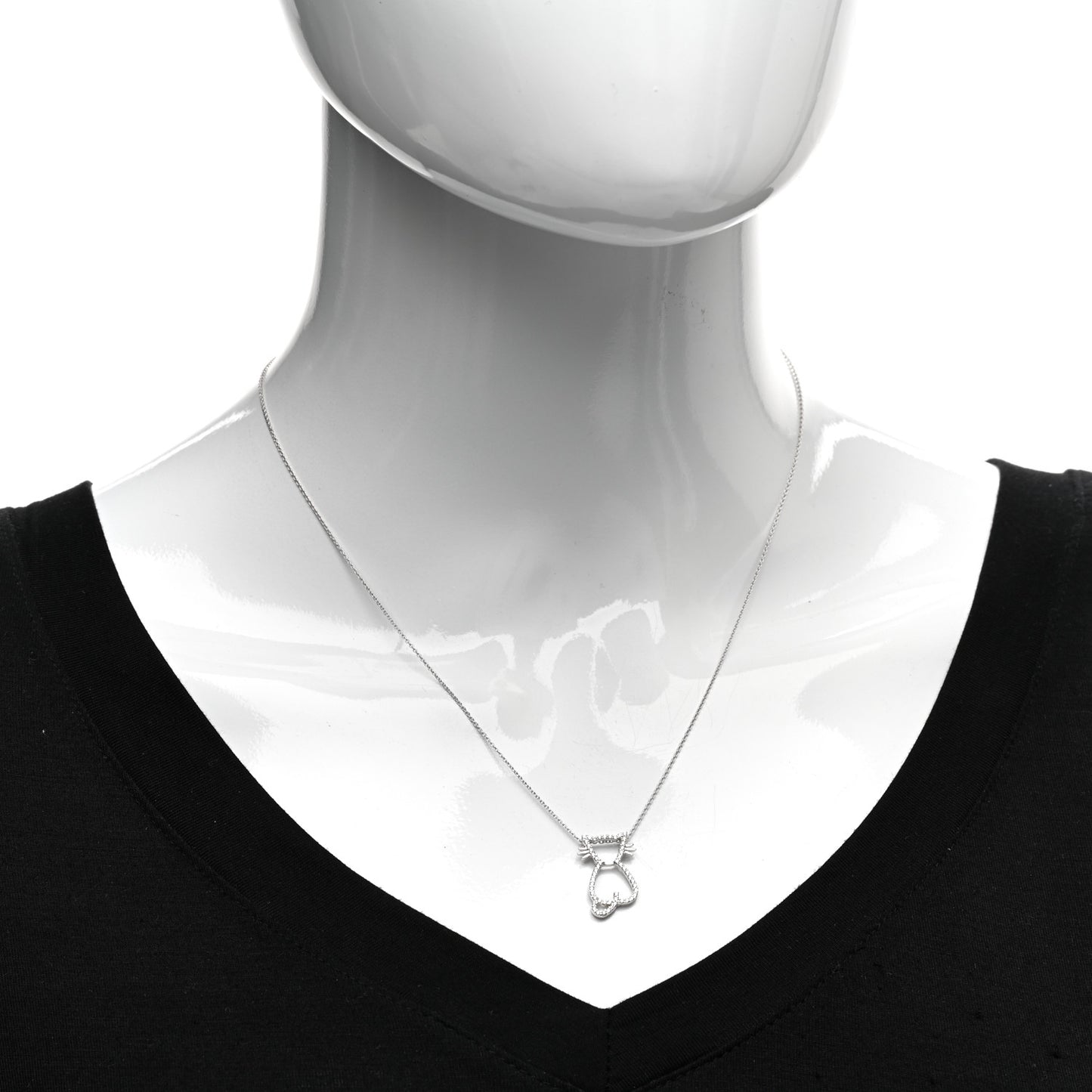 18K White Gold Diamond Cat Pendant Necklace