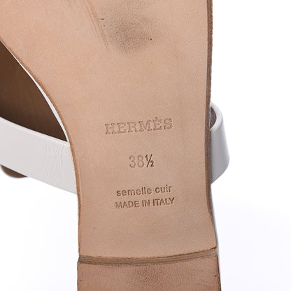 Hermes Calfskin Palladium Opium Clous De Selle Sandals 38.5 White 6 of 7